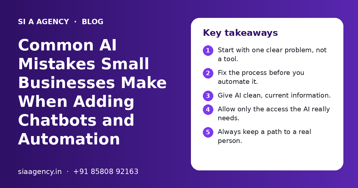 Common AI Mistakes Small Businesses Make When Adding Chatbots and Automation: key takeaways infographic